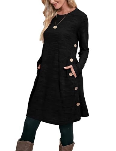 OFEEFAN Long Sleeve Dress for Women Fall Dresses for Women 2025 Early Fall Fashion Teacher Outfits Tunic Sweater Dress Work Dresses Black L - Image 1