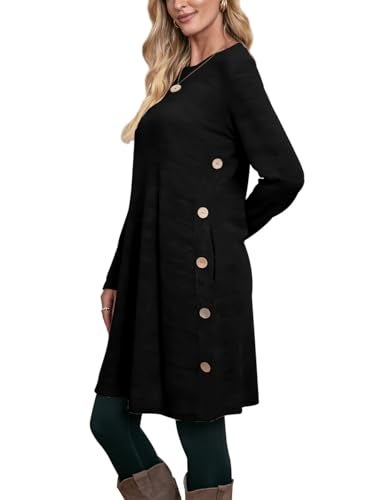 OFEEFAN Long Sleeve Dress for Women Fall Dresses for Women 2025 Early Fall Fashion Teacher Outfits Tunic Sweater Dress Work Dresses Black L - Image 2