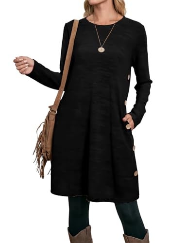 OFEEFAN Long Sleeve Dress for Women Fall Dresses for Women 2025 Early Fall Fashion Teacher Outfits Tunic Sweater Dress Work Dresses Black L - Image 4