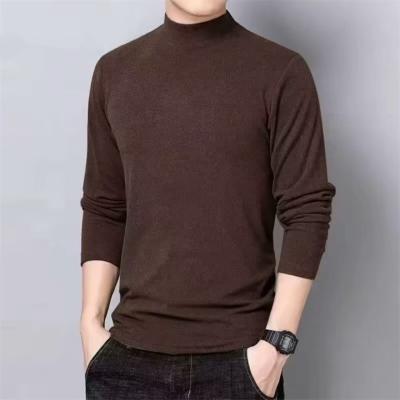 Mens Long Sleeve T-shirt Casual Loose Trendy Spring 2023 Brown  - Image 2