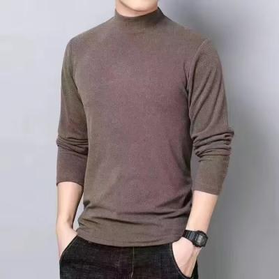 Mens Long Sleeve T-shirt Casual Loose Trendy Spring 2023 Brown  - Image 1