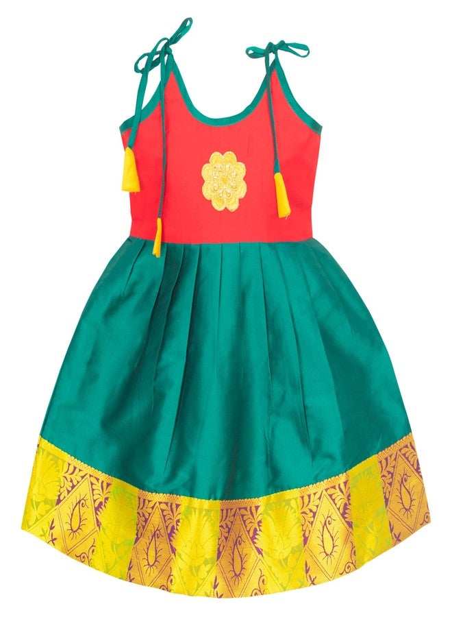 AMIRTHA FASHION Baby Girl's Cotton Silk Readymade Lehenga Choli Pattu Pavadai (Red,0-6 Months) - Image 1