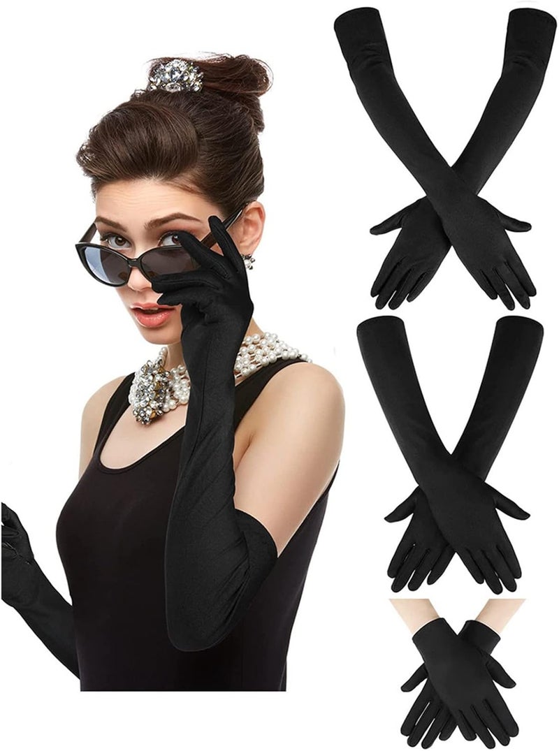 klarako Long Velvet Gloves for Women, Soft Breathable Black Long Gloves Stretchy Sun Protection Elbow Length Gloves for Wedding Party Cycling 20.5in - Image 5