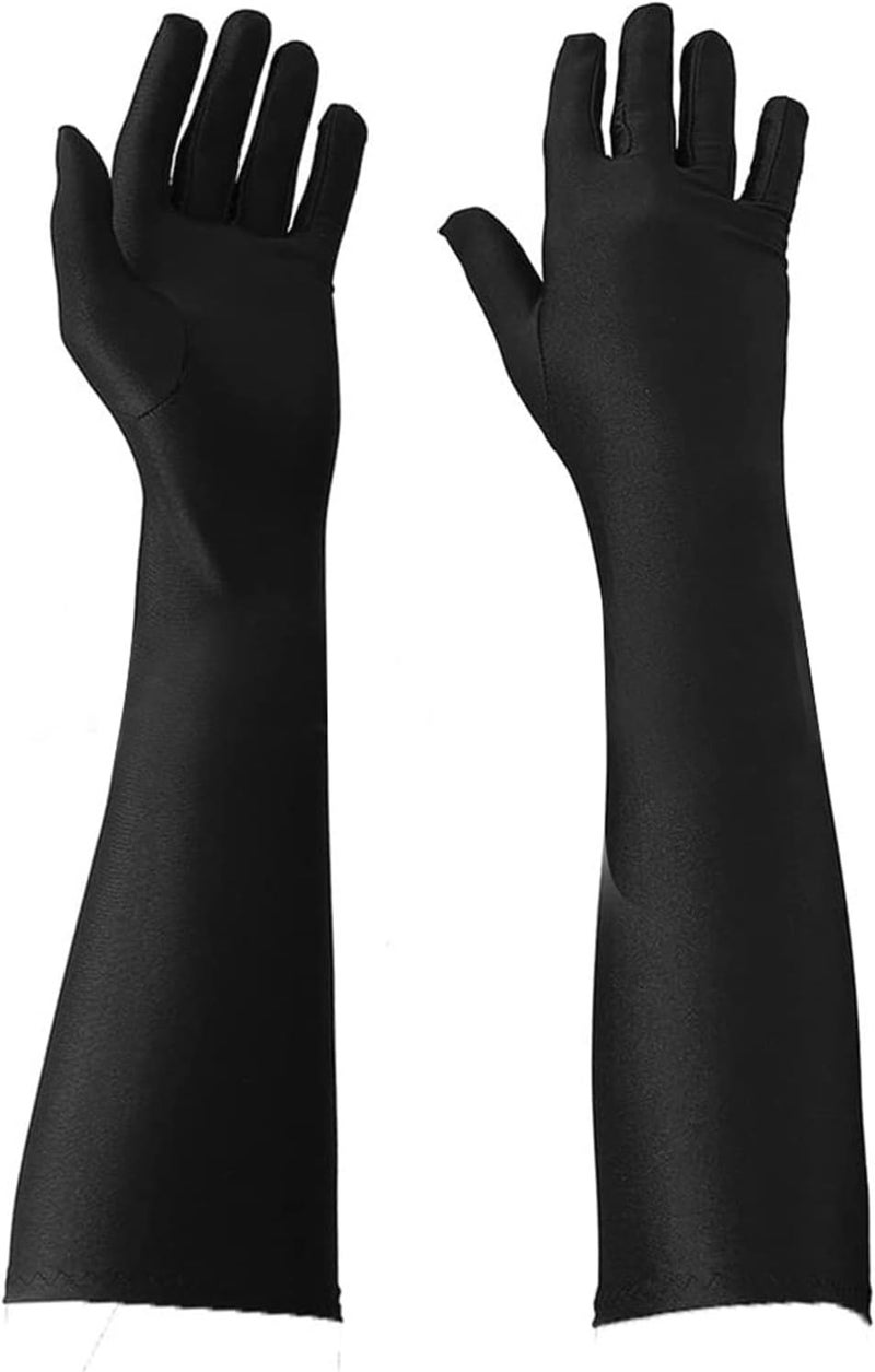 klarako Long Velvet Gloves for Women, Soft Breathable Black Long Gloves Stretchy Sun Protection Elbow Length Gloves for Wedding Party Cycling 20.5in - Image 1
