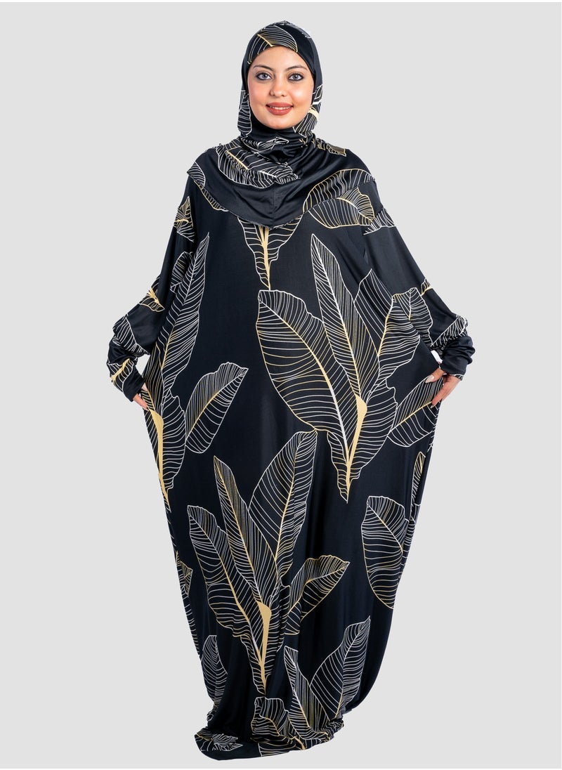 أرت لوك - عباية نسائية تصميم اوراق شجر - فضفاضة واسعة - مع حجاب - Image 1