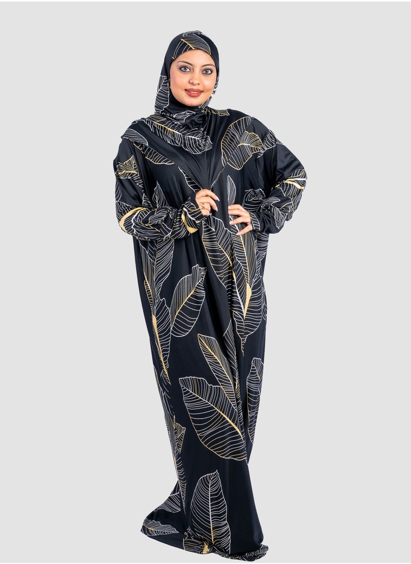 أرت لوك - عباية نسائية تصميم اوراق شجر - فضفاضة واسعة - مع حجاب - Image 1