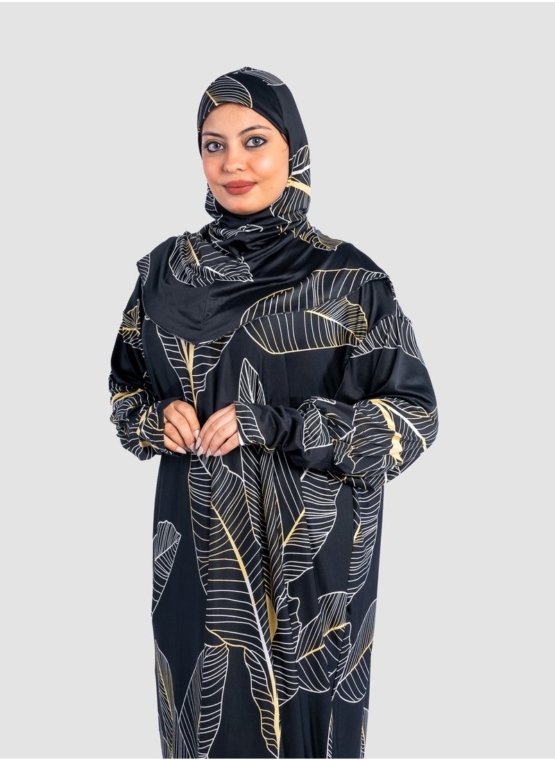 أرت لوك - عباية نسائية تصميم اوراق شجر - فضفاضة واسعة - مع حجاب - Image 1