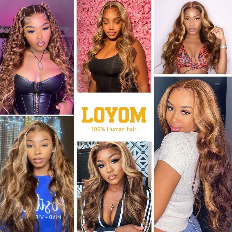 Loyom Highlight Ombre Lace Front Wig Human Hair Pre Plucked 13x4 HD Transparent Body Wave Lace Front Wigs Human Hair with Baby Hair 200 Density 4/27 Honey Blonde Lace Front Wig Human Hair 22 Inch - Image 5