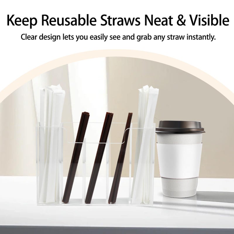 Weiai Acrylic Straw Organizer Holder for Counter Cabinet, 5 Slot Straw Dispenser with 2 Installation Methods for Kitchen CafÃ© Bar, Clear - Image 2