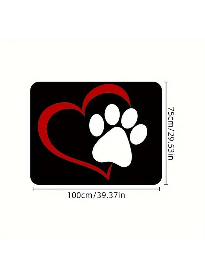 Black Red Heart Paw Design Car Trunk Mat Crystal Velvet Easy Clean 1pc - Image 2