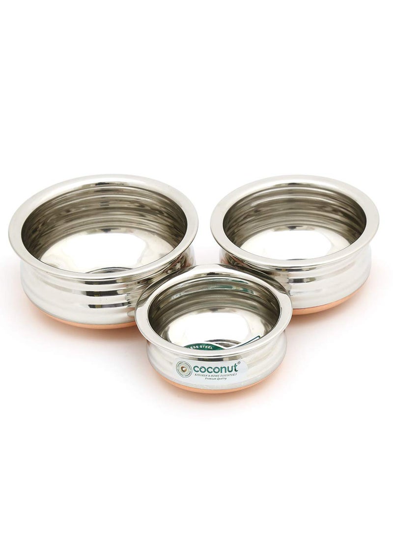 Coconut Coconut Stainless Steel & Copper Bottom Marvel Mini Handi (Without Handle & Lid) 3 Piece Set (Capacity - 150ML, 250ML & 350ML)  - Image 2