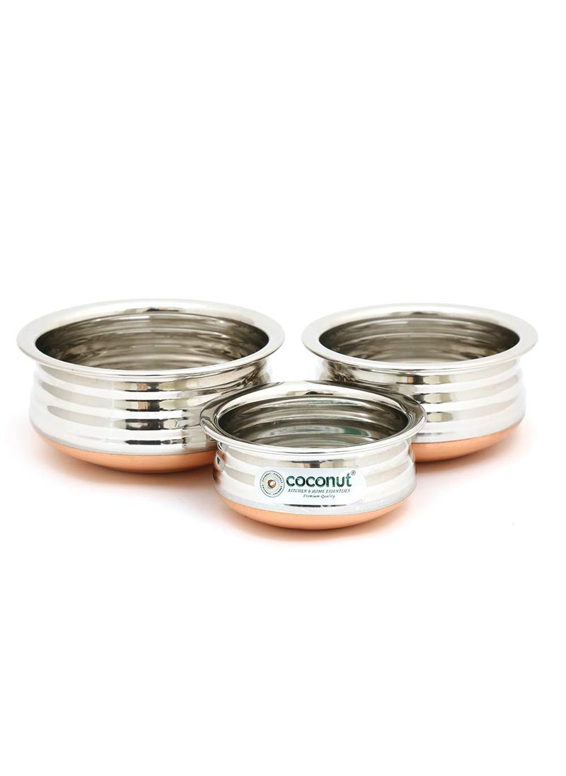 Coconut Coconut Stainless Steel & Copper Bottom Marvel Mini Handi (Without Handle & Lid) 3 Piece Set (Capacity - 150ML, 250ML & 350ML)  - Image 1
