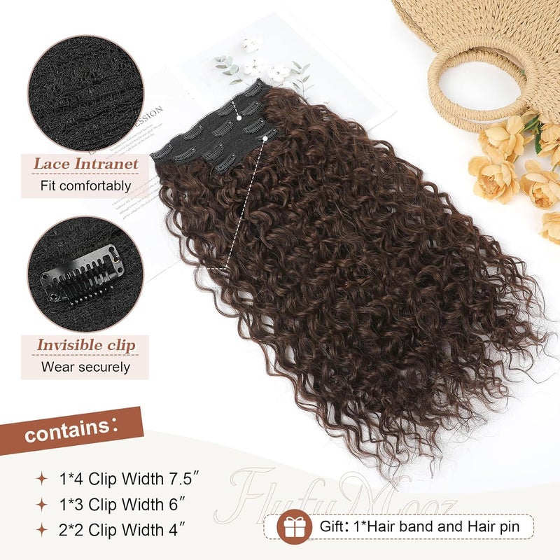 Flufymooz Clip in Hair Extensions, 4PC 100％ Pure Protein Silk Hair Extensions Long Soft Natural Hairpiece 20 Inch Curly Hairpiece for Women (Reddish Brown) - Image 4