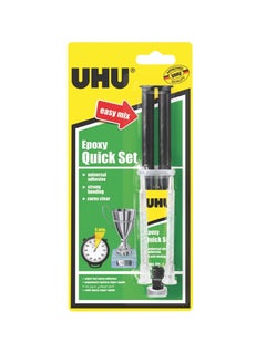 UHU Quickset Adhesive, Universal, Fast And Strong, 2 Component Epoxy Resin Repair Glue, Easy Mix Syringe 14 ML, Transparent