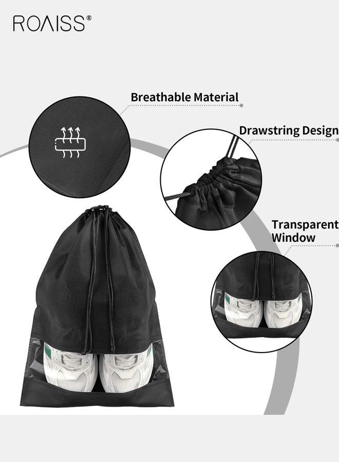 roaiss 10-Pack Unisex Travel Shoe Bags, Big Size 36*45cm Transparent Storage Bags with Drawstring for Hand Carry or Hanging Outdoor Travel Shoe Packaging Bags - Portable, Multi-Functional, Odor-Resistant, Black - Image 2