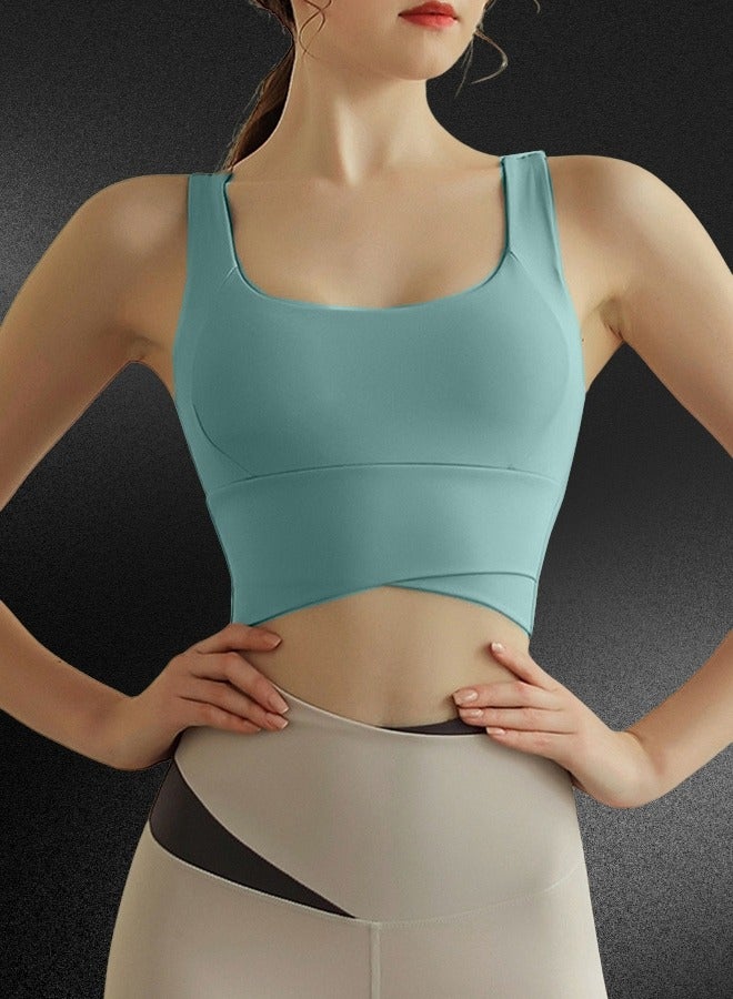 Women's Yoga Vest, New Shockproof High Strength Running Fitness Bra - Blue L Size