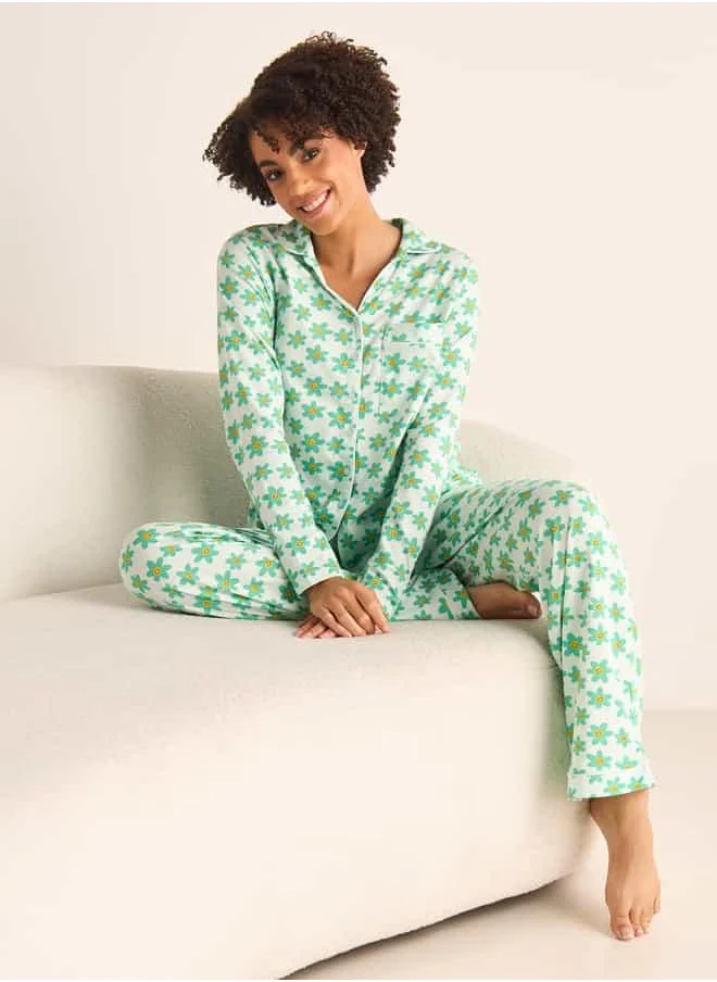 FAV Floral Print Shirt and Pyjama Set