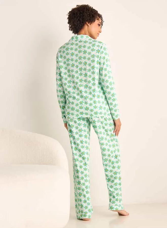 Splash FAV Floral Print Shirt and Pyjama Set