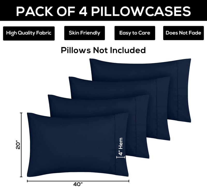Utopia Bedding King Pillow Cases - 4 Pack - Envelope Closure - Soft Brushed Microfiber Fabric - Shrinkage and Fade Resistant Pillow Covers King Size 20 X 40 Inches (King, Navy) - Image 3