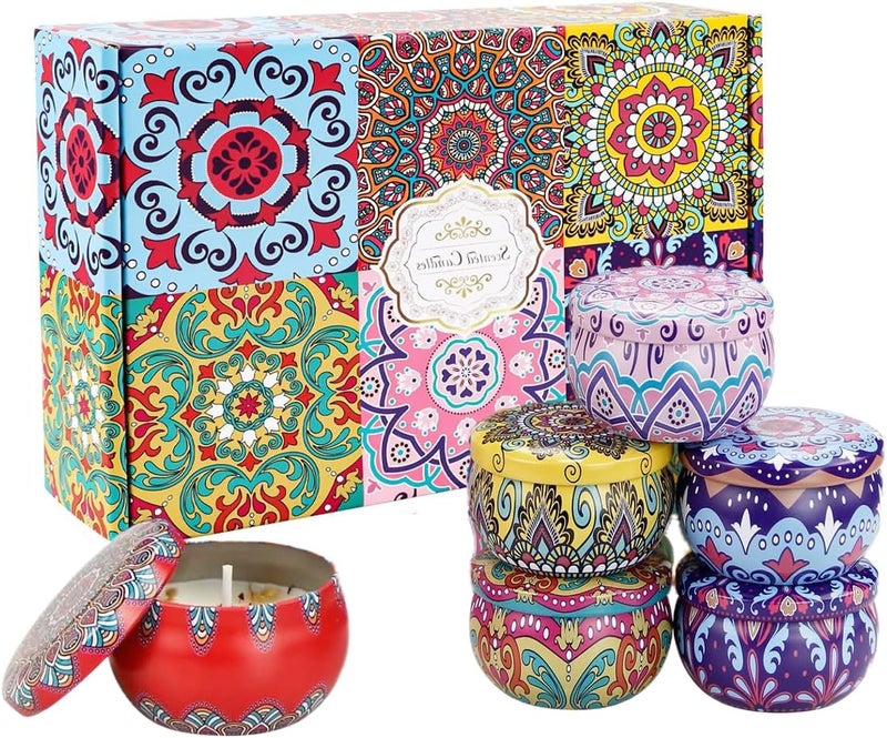 Scented Candles Gift Set,Aromatherapy Candle 6 Cans Made of 100% Natural Soy Wax,Portable Travel Tin Candle with Lid,for Women Stress Relief Bath Yoga Sleep Festival Wedding Party Gifts