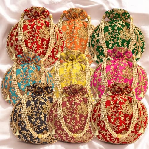 IGH Indian Ethnic Green Potli Bag Ladies Handbag Hand for Bridal with Batwa Pearls Handle Clutch - Image 5