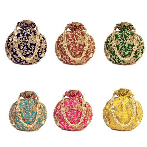 IGH Indian Ethnic Green Potli Bag Ladies Handbag Hand for Bridal with Batwa Pearls Handle Clutch - Image 2
