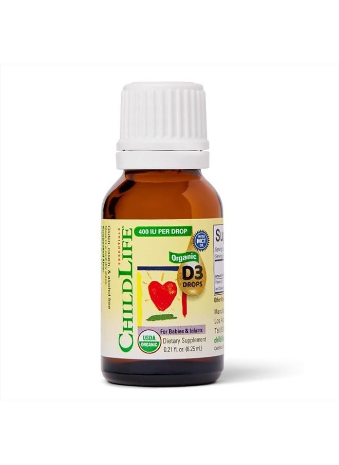 CHILDLIFE ESSENTIALS CHILDLIFE Essentials Organic Vitamin D3 Drops - Vitamin D Drops for Infants, Baby Vitamin D Drops, Kids Liquid Vitamin D for Newborns, 400 IU Per Drop - Flavorless, 0.21 Fl Oz (1 Pack)  - Image 1