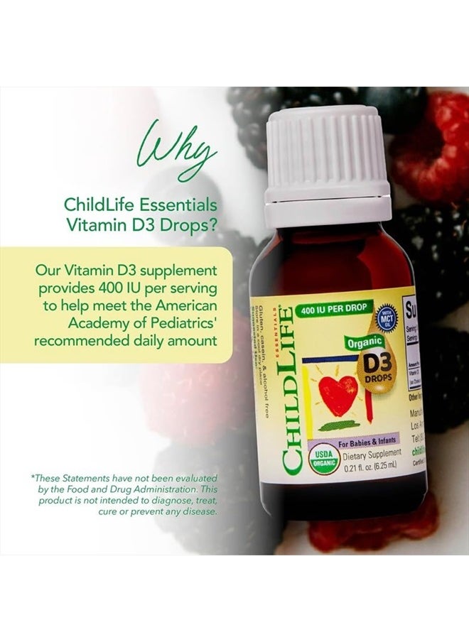CHILDLIFE ESSENTIALS CHILDLIFE Essentials Organic Vitamin D3 Drops - Vitamin D Drops for Infants, Baby Vitamin D Drops, Kids Liquid Vitamin D for Newborns, 400 IU Per Drop - Flavorless, 0.21 Fl Oz (1 Pack)  - Image 3