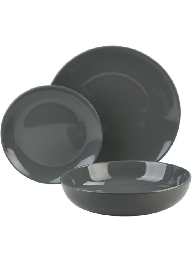 10 Strawberry Street 12 Piece Coupe Stoneware Dinnerware Set with Dinner Bowl Service for 4 Dark Gray - Image 2