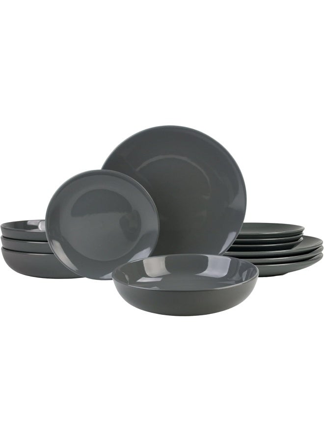 10 Strawberry Street 12 Piece Coupe Stoneware Dinnerware Set with Dinner Bowl Service for 4 Dark Gray - Image 1