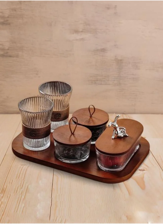 كويزيرا Glass Nut Jars & Food Storage Set with 3 Containers, Glasses & Tray