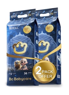 Babycare Babycare - Royal Baby Diapers, Size 5 (12–17 Kg), Pack of 2 (72 Pieces), BPA-Free, Non-Toxic, Ultra-Absorbent, Leak-Proof, Soft and Breathable, Hypoallergenic, Secure Fit, Gentle on Skin, Comfortable for Movement, Easy to Change, Long-Lasting Dryness, Day and Night Use, Trusted Baby Protection  - Image 1