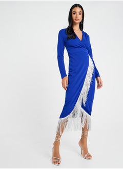 Crossed Over Midi Dress With Tassel Detail