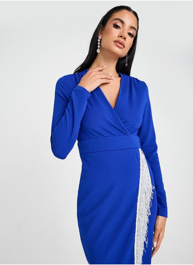 Styli - Crossed Over Midi Dress With Tassel Detail - Image 1