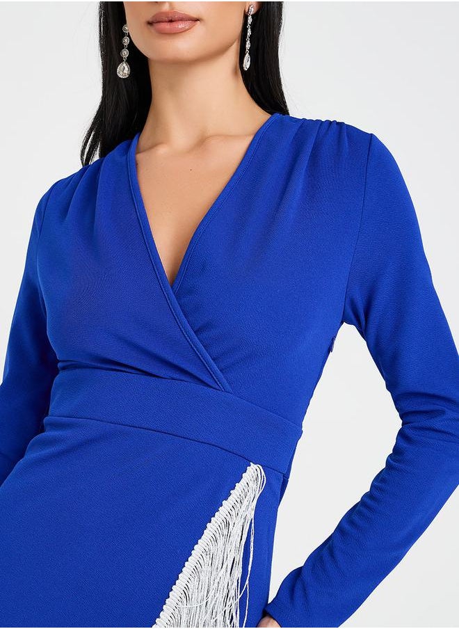 Styli - Crossed Over Midi Dress With Tassel Detail - Image 1