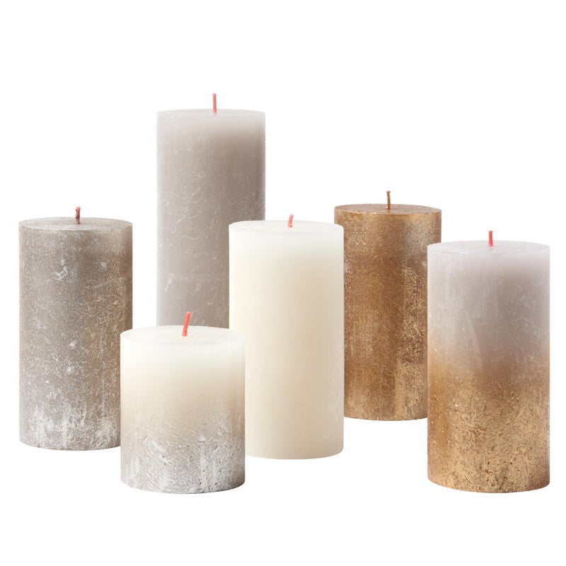Bolsius Rustic Candle Gift Set  New Sparkle  Box of 6 Candles  Long Burning Time  Interior Decoration  Unscented  Smokeless  Includes Natural Vegan Wax  No Palm Oil
