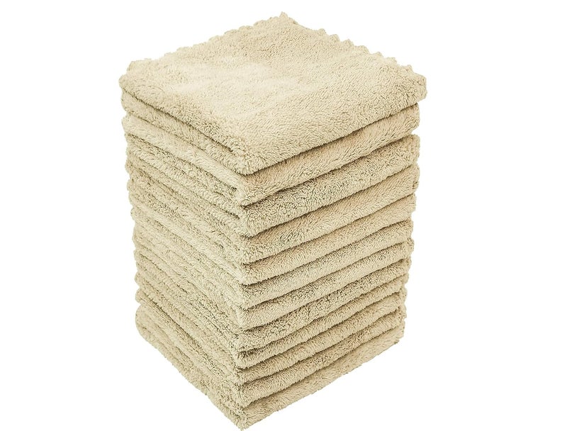 Kyapoo Baby Washcloths 12 Pack 12x12 Inches Microfiber Coral Fleece Extra Absorbent and Soft for Newborns, Infants and Toddlers-Brown - Image 5