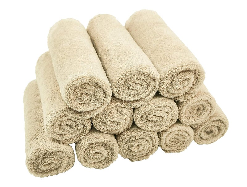 Kyapoo Baby Washcloths 12 Pack 12x12 Inches Microfiber Coral Fleece Extra Absorbent and Soft for Newborns, Infants and Toddlers-Brown - Image 3