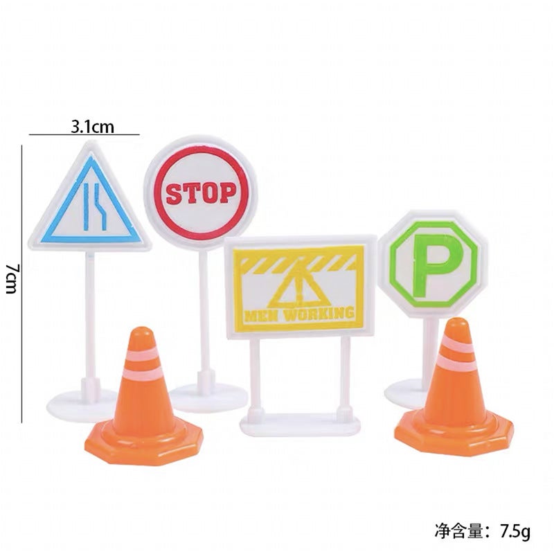 Kids Birthday Cake Topper Cars Theme Plastic roadblock 6-piece set 