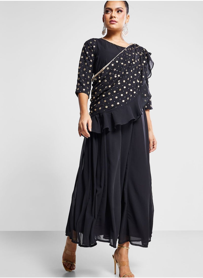 indya - Mirror Tiered Kurti With Attached Dupatta - Image 1