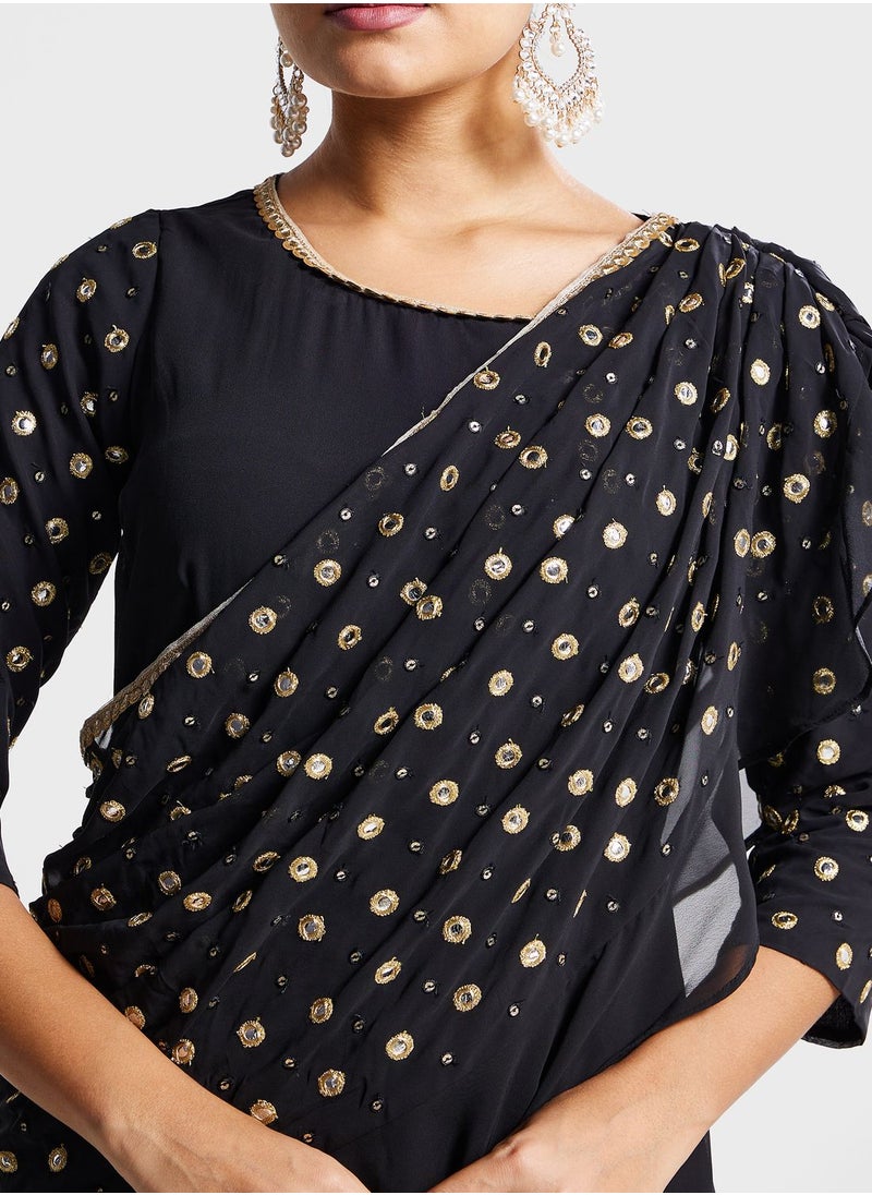 indya - Mirror Tiered Kurti With Attached Dupatta - Image 1