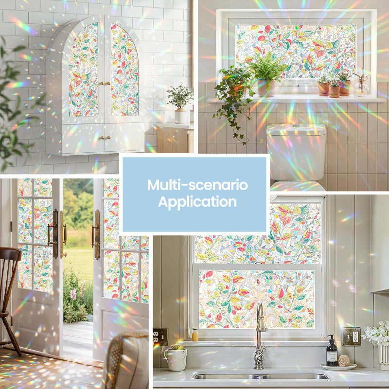 ADD.HERES Window Privacy Film, Stained Glass Decorative Static Cling, Removable Laser Sun Blocking Vinyl Covering,Window Film for Home Kitchen Living Room, Rose Garden, 17.3" x 78.7" - Image 2