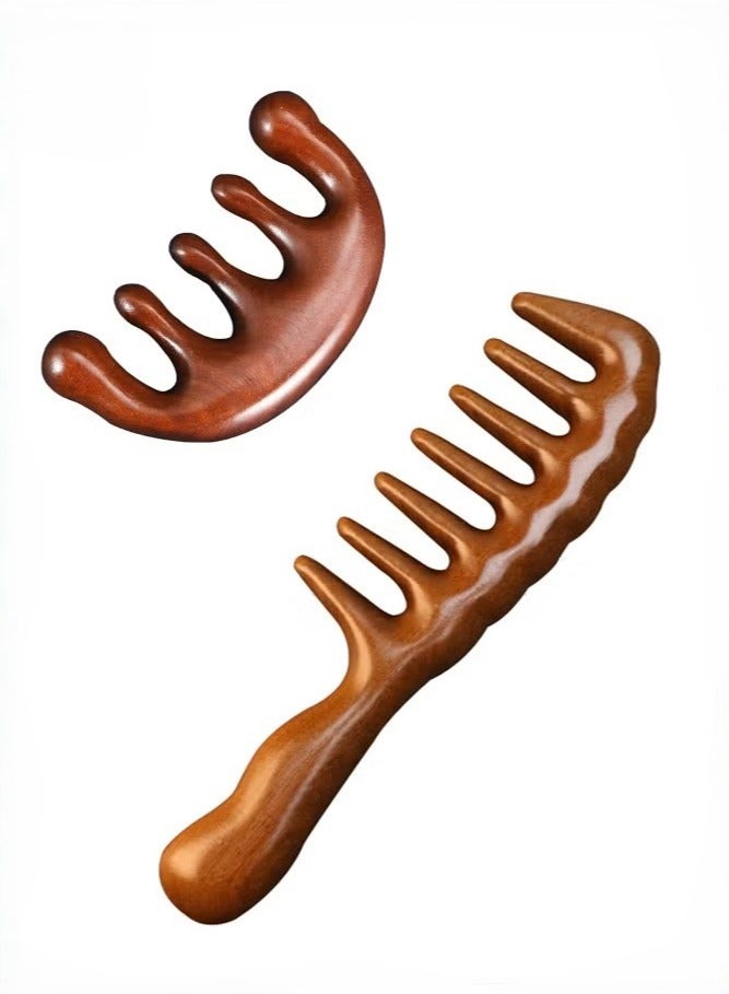 إسكدنيا عبوة من مشط تدليك من خشب الصندل، ومشط طول الرأس، ومشط كشط لتحفيز فروة الرأس لتعزيز نمو الشعر - Image 2