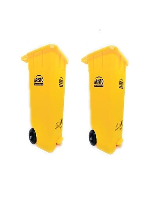 Aristo ARISTO Plastic Wheel Pedal Garbage Waste Dustbin 65 LTR YELLOWYELLOW Pack of 2  - Image 1