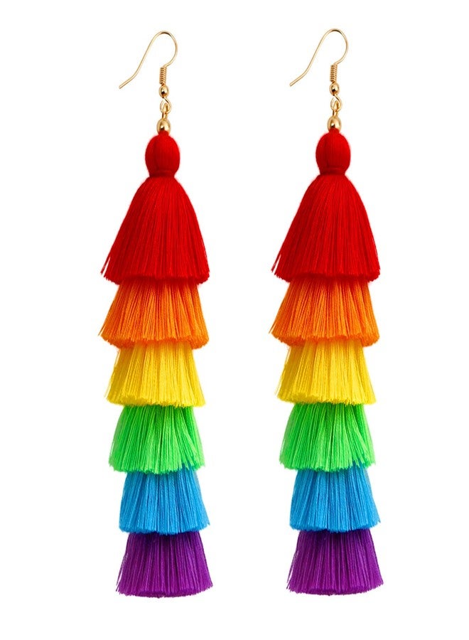 Skyfun Rainbow Pride Earrings for Women Handmade Layered Long Tassel LGBT Earrings Dangle Bohemian Colorful Pride Month Parade Accessories Stuff LGBTQ Gift - Image 1