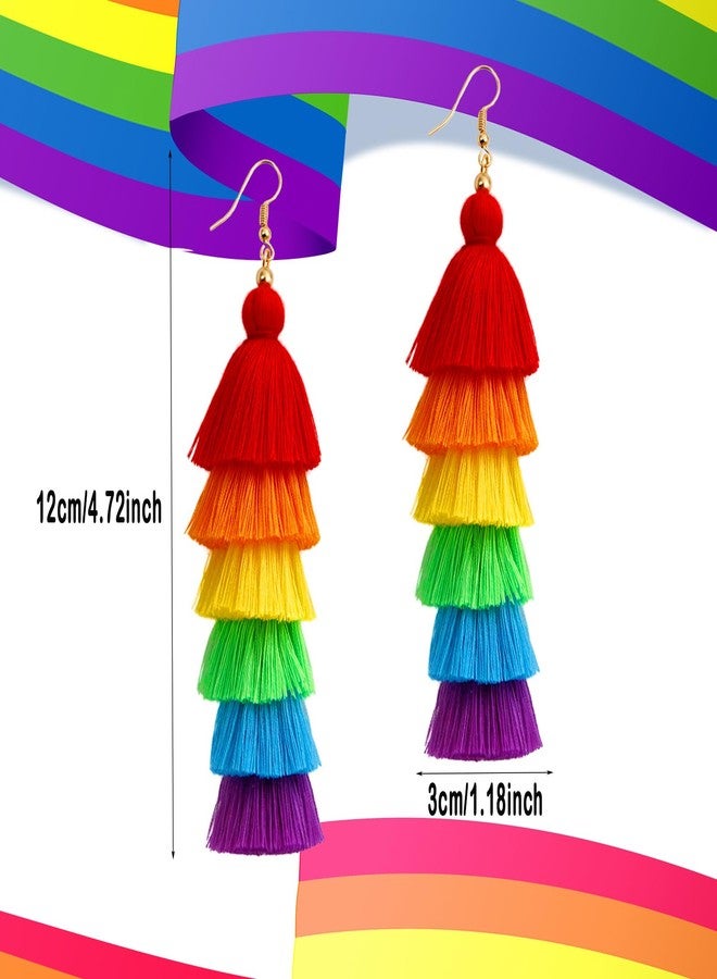 Skyfun Rainbow Pride Earrings for Women Handmade Layered Long Tassel LGBT Earrings Dangle Bohemian Colorful Pride Month Parade Accessories Stuff LGBTQ Gift - Image 4