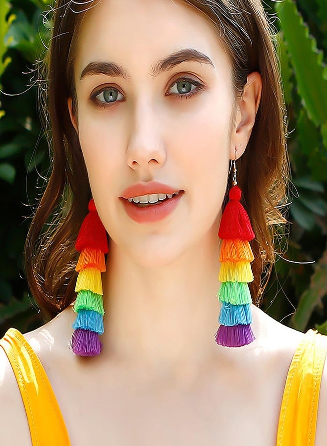 Skyfun Rainbow Pride Earrings for Women Handmade Layered Long Tassel LGBT Earrings Dangle Bohemian Colorful Pride Month Parade Accessories Stuff LGBTQ Gift - Image 2