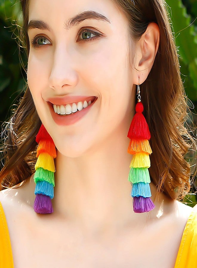 Skyfun Rainbow Pride Earrings for Women Handmade Layered Long Tassel LGBT Earrings Dangle Bohemian Colorful Pride Month Parade Accessories Stuff LGBTQ Gift - Image 5