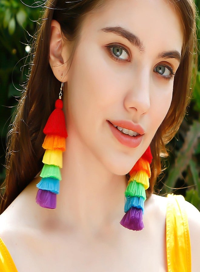 Skyfun Rainbow Pride Earrings for Women Handmade Layered Long Tassel LGBT Earrings Dangle Bohemian Colorful Pride Month Parade Accessories Stuff LGBTQ Gift - Image 3