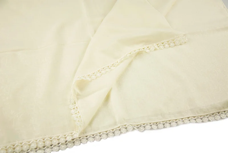 İhvan Online Cylinder Boxed Set - With Pearl Prayer Beads - Cotton Patterned Scalloped Mawlid Cover - Cream Color
